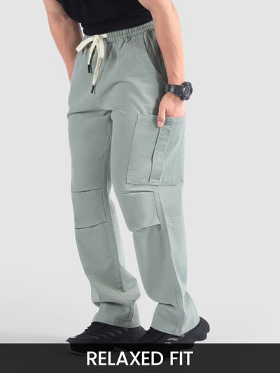 Grey Double Pleated Cargo Pants