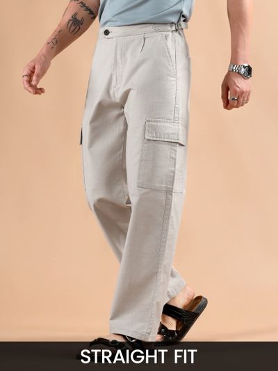 Light Grey Adjustable Side Buckle Cargo Trousers