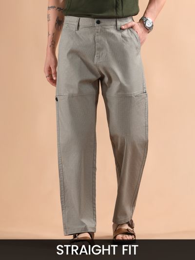 Soft Beige Houndstooth Cargo Trouser