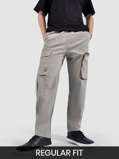 Pale Grey Zip Pocket 3D Cargo Pants Pale Grey Zip Pocket 3D Cargo Pants