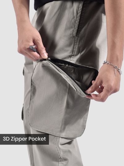 Pale Grey Zip Pocket 3D Cargo Pants Pale Grey Zip Pocket 3D Cargo Pants