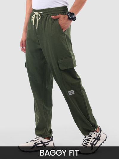 Army Green Parachute Cargo Pants