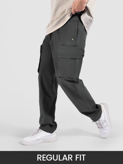 Dark Grey Elasticated Drawcord Cargo Pants Dark Grey Elasticated Drawcord Cargo Pants