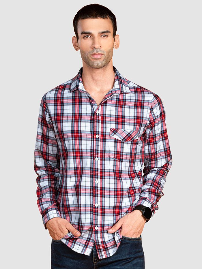 Red-White Multi Checked Shirts for Men