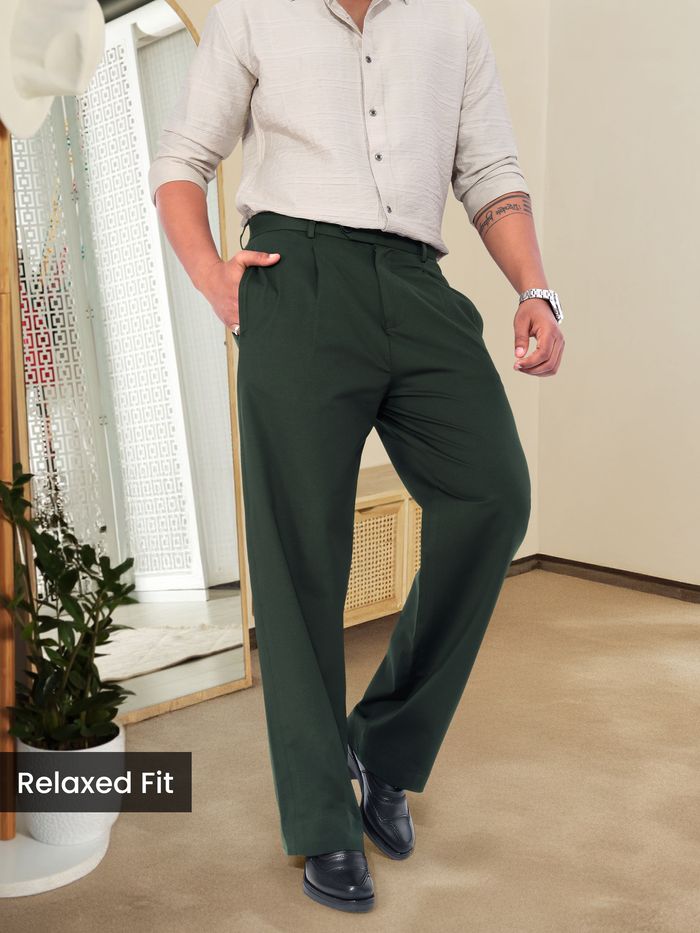 Dark Olive Relaxed Fit Korean Pants