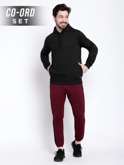Dual Shade Co ord Sets Black Hoodie Burgundy Sweatpants