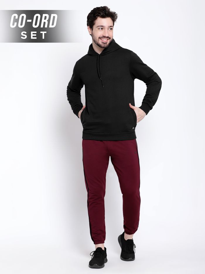 Dual Shade Co ord Sets Black Hoodie Burgundy Sweatpants