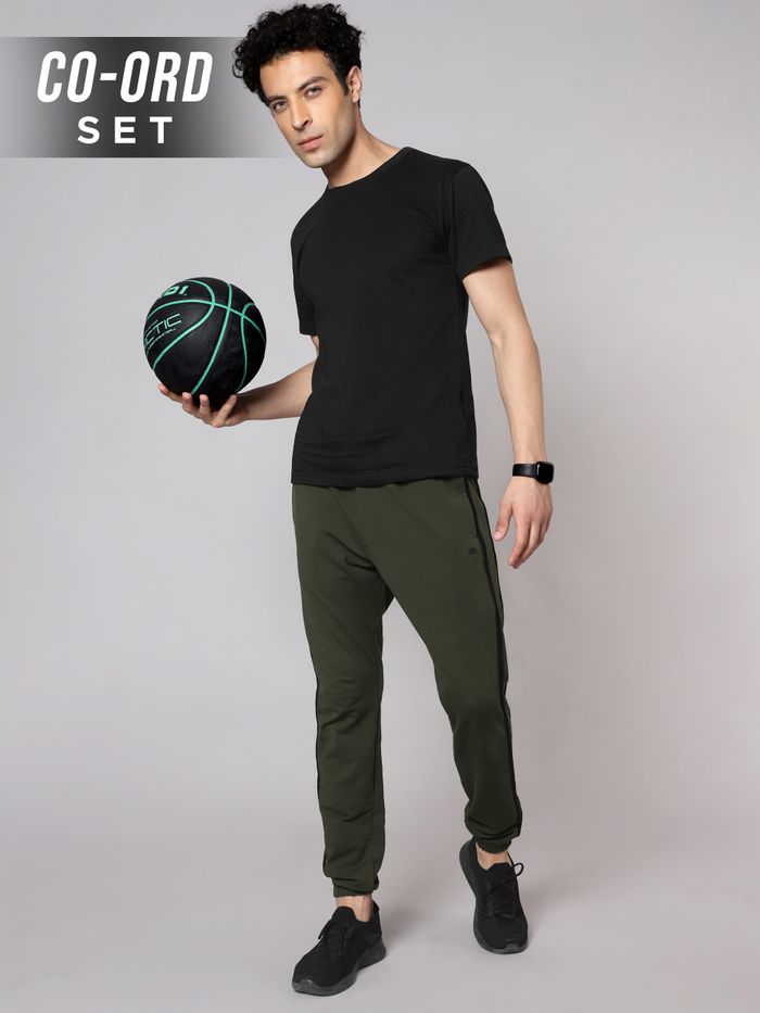 Buy Dual Shade Co ord Sets Black T shirt Olive Sweatpants