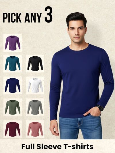 Pick Any 3 - Plain Full Sleeve T-shirts Combo Shop beyoung full sleeves t-shirts for men combo collection,