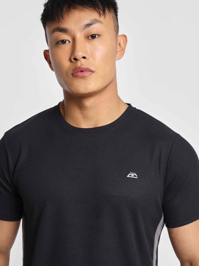 Black Grey Men Active T-shirt Black Active wear T Shirt