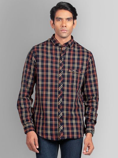 Dark Blue Multi Color Checked Shirts for Men