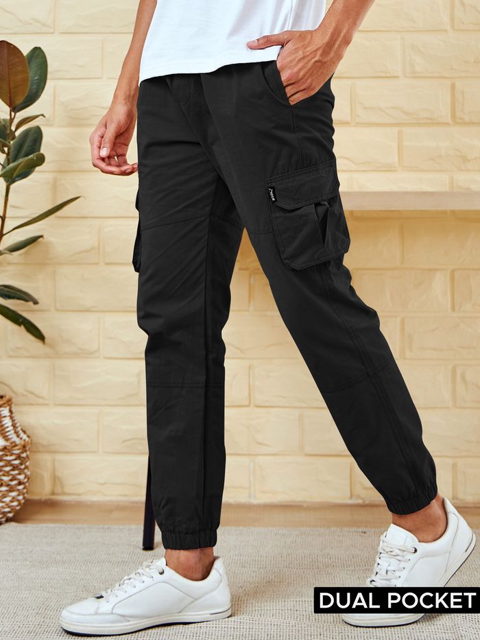 Black Dual Pocket Mens Cargo Joggers