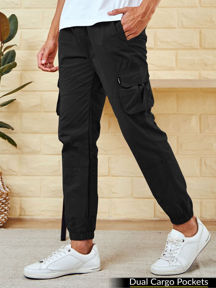 Mens cargo joggers black top