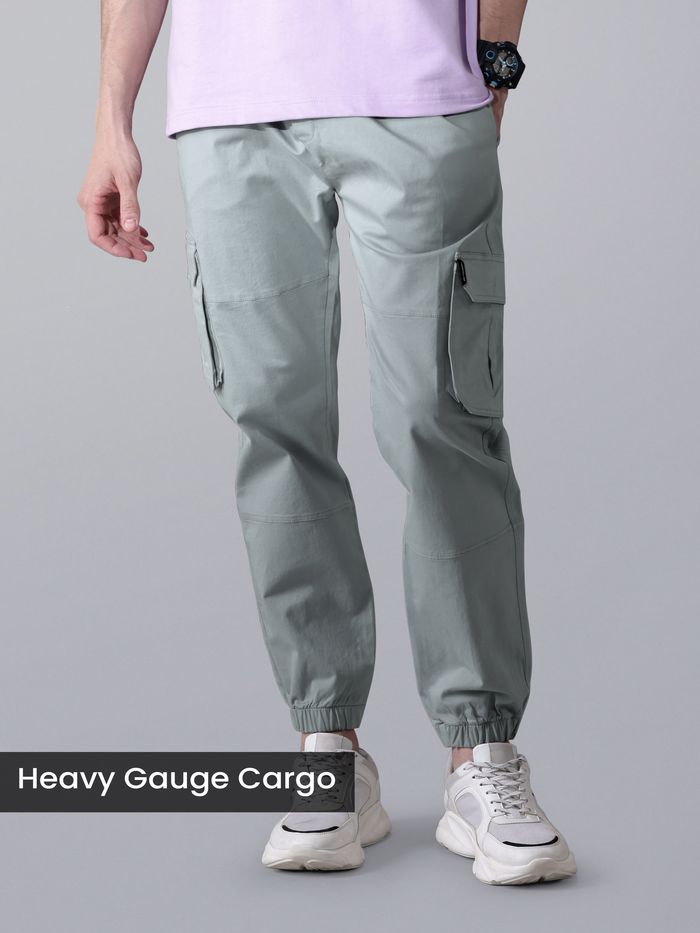 Buy Men s Mist Grey Heavy Gauge Cargo Joggers at Beyoung