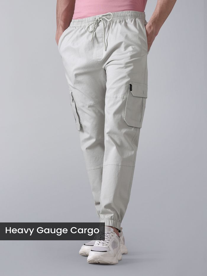 Buy Men s Pale Grey Heavy Gauge Cargo Joggers at Beyoung