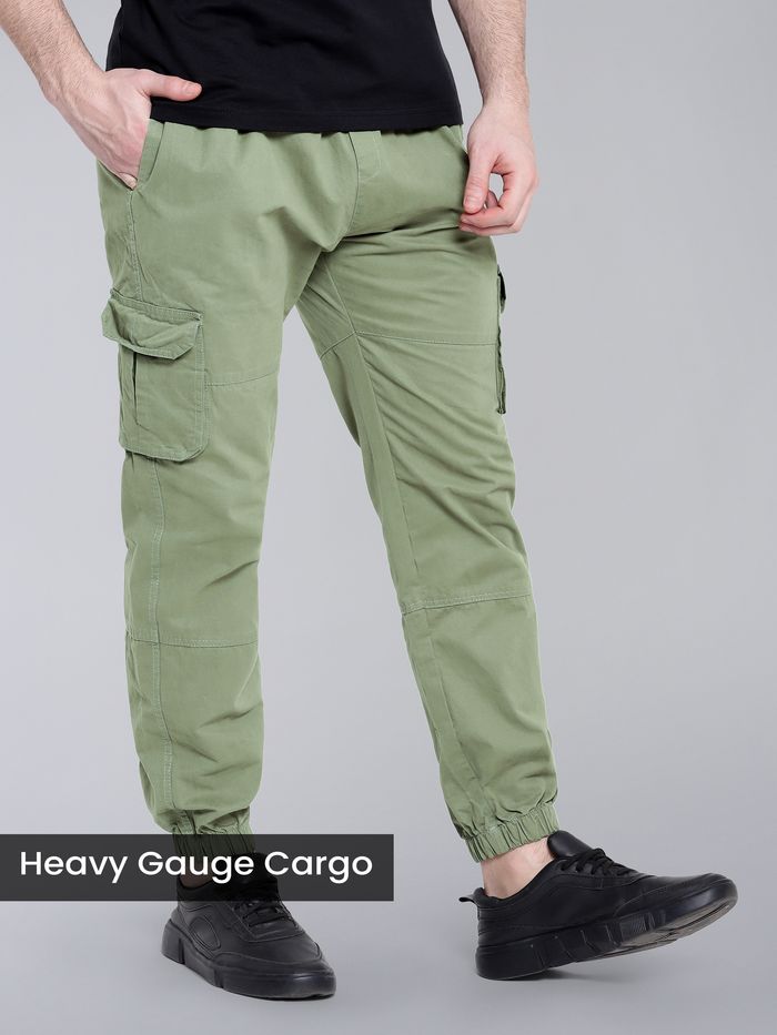 Buy Men s Pale Olive Heavy Gauge Cargo Joggers Beyoung