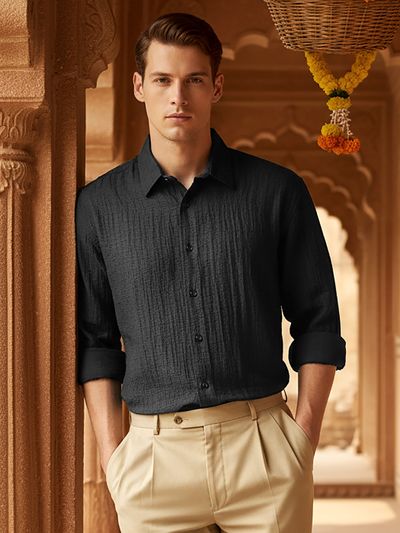Black Textured Jacquard Shirt latest shirts for men,