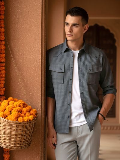 Dark Grey Textured Western Shirt Dark Grey Textured Western Shirt