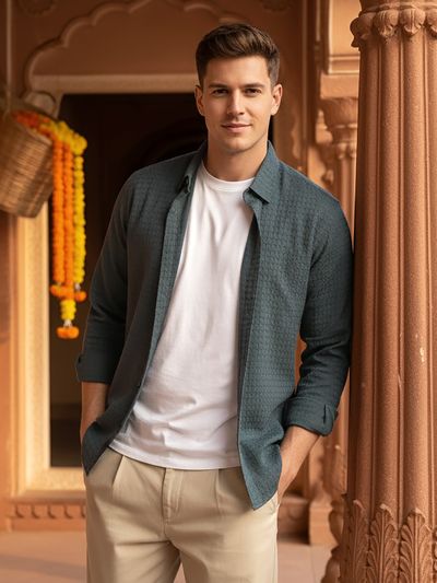 Mid Grey Jacquard Round Textured Shirt Mid Grey Jacquard Round Textured Shirt