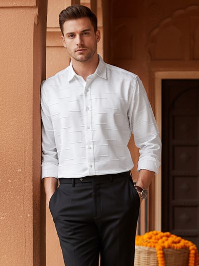 White Fur Geometric Textured Shirt