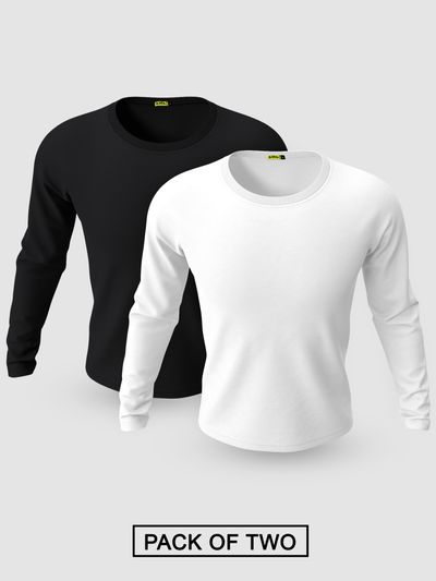 Pack of 2-Plain Full Sleeve T-shirt Combo Black And White Long Sleeves T-Shirts Combo