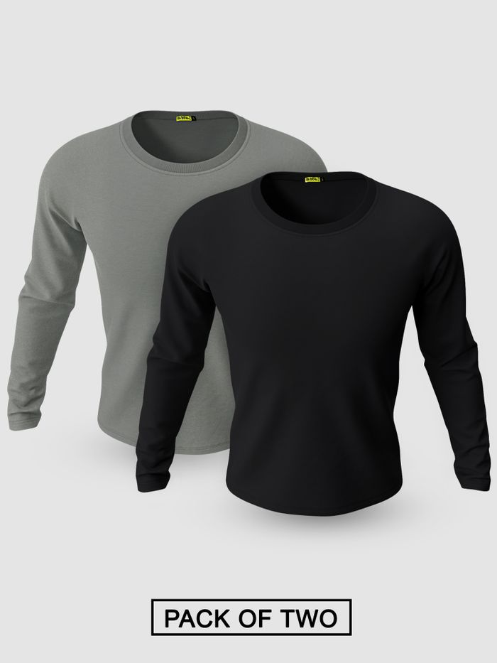 Pack of 2-Plain Full Sleeve T-shirt Combo Space Grey And Black