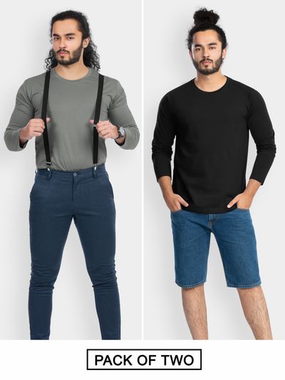 Pack of 2-Plain Full Sleeve T-shirt Combo Space Grey And Black Pack of 2-Plain Full Sleeve T-shirt Combo Space Grey And Black
