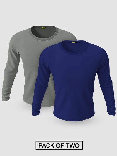 Pack of 2-Plain Full Sleeve T-shirt Combo Space Grey And Navy Blue Pack of 2-Plain Full Sleeve T-shirt Combo Space Grey And Navy Blue