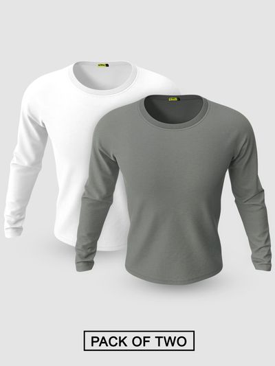 Pack of 2-Plain Full Sleeve T-shirt Combo White And Space Grey Pack of 2-Plain Full Sleeve T-shirt Combo White And Space Grey
