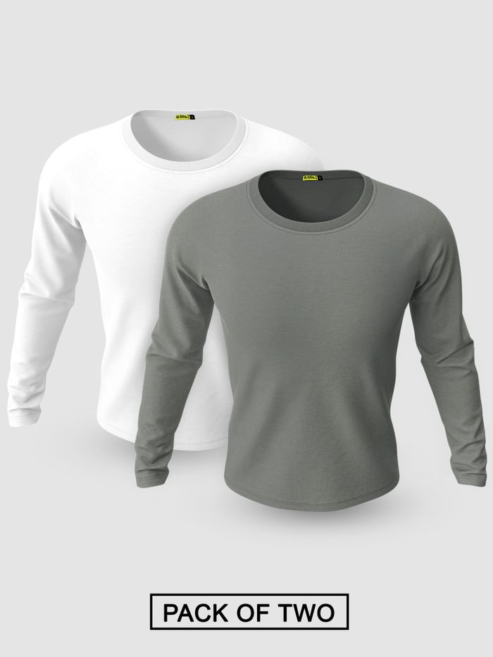 Pack of 2-Plain Full Sleeve T-shirt Combo White And Space Grey