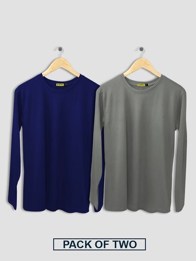 Pack of 2 - Women Plain Full Sleeve T-shirt Combo Space Grey And Navy Blue