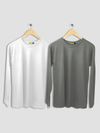 Pack of 2 - Women Plain Full Sleeve T-shirt Combo White And Space Grey