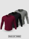 Pack of - 3 Plain Full Sleeve T-shirt Combo Black,Burgundy,Space Grey