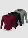 Pack of - 3 Plain Full Sleeve T-shirt Combo Black,Burgundy,Space Grey