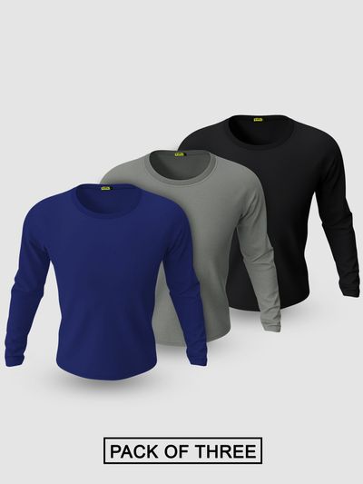 Pack of - 3 Plain Full Sleeve T-shirt Combo Navy Blue,Black,Space Grey Pack of - 3 Plain Full Sleeve T-shirt Combo Navy Blue,Black,Space Grey