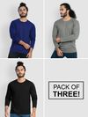 Pack of - 3 Plain Full Sleeve T-shirt Combo Navy Blue,Black,Space Grey