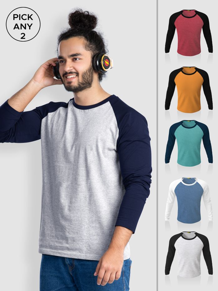 Buy Pick Any 2 - Raglan Full Sleeves T-shirt Combo at Beyoung