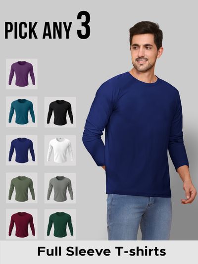 Buy Pick Any 3 - Plain Full Sleeve T-shirts Combo