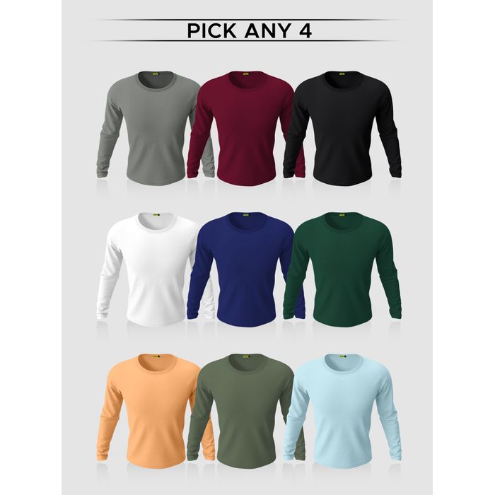 Buy Pick Any 4 Plain Full Sleeve Tshirts Combo Online at Rs.1499