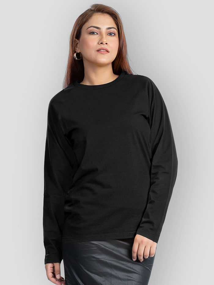 Plain black long top sleeve shirt womens