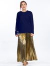 Plain Navy Blue Women Full Sleeves T-shirt