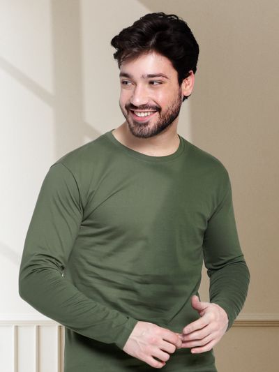 Shop Plain Olive Green Men s Full Sleeve T Shirts at Beyoung