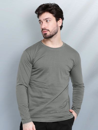 Plain Space Grey Full Sleeve T-shirts, 