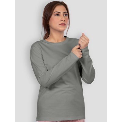 Plain Space Grey Women Full Sleeves T-shirt
