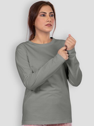 Buy Plain Space Grey Women Full Sleeves T shirt Online BeYOUng