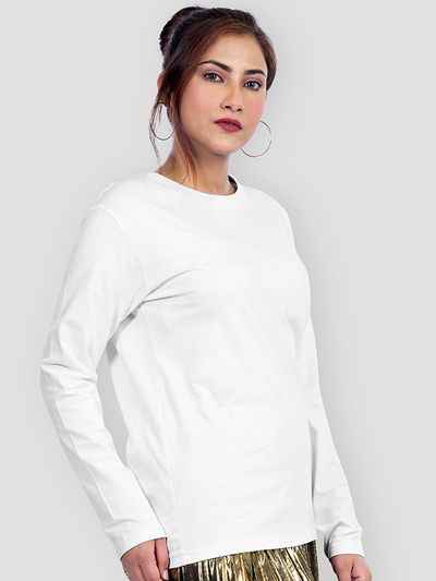 Buy Plain White Women Full Sleeves T-shirt Online - BeYOUng