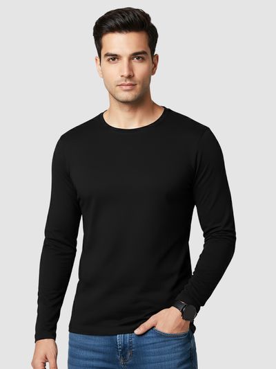 Plain Black Full Sleeves T-shirt Best long sleeve t- shirts online at beyoung,