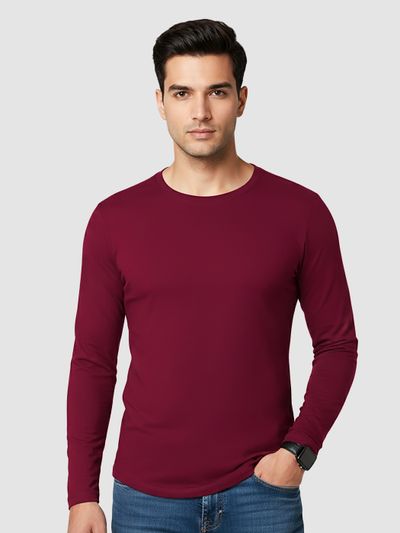 Plain Burgundy Full Sleeves T-shirt mens long sleeve t shirts for men online,