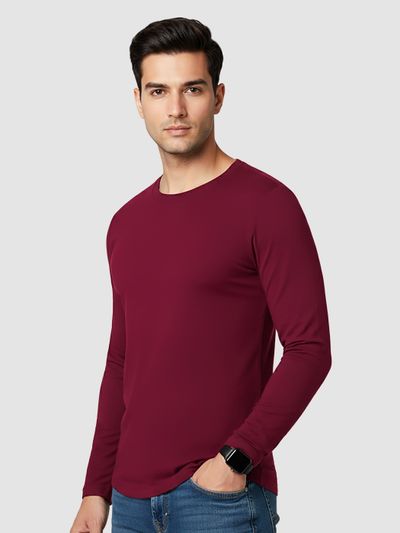 Plain Burgundy Full Sleeves T-shirt Plain Burgundy Full Sleeves T-shirt