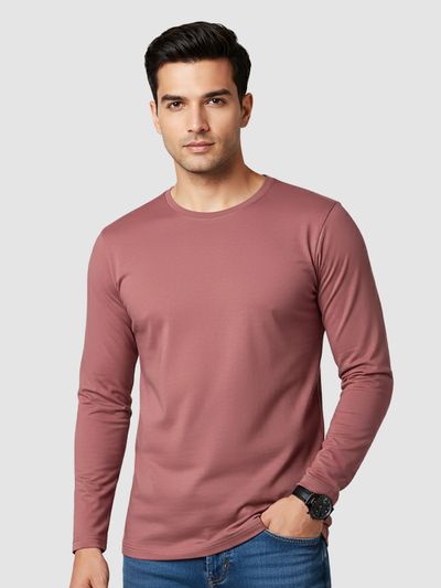 Plain Mauve Glow Full Sleeves T-shirt full sleeves t shirts online shopping,